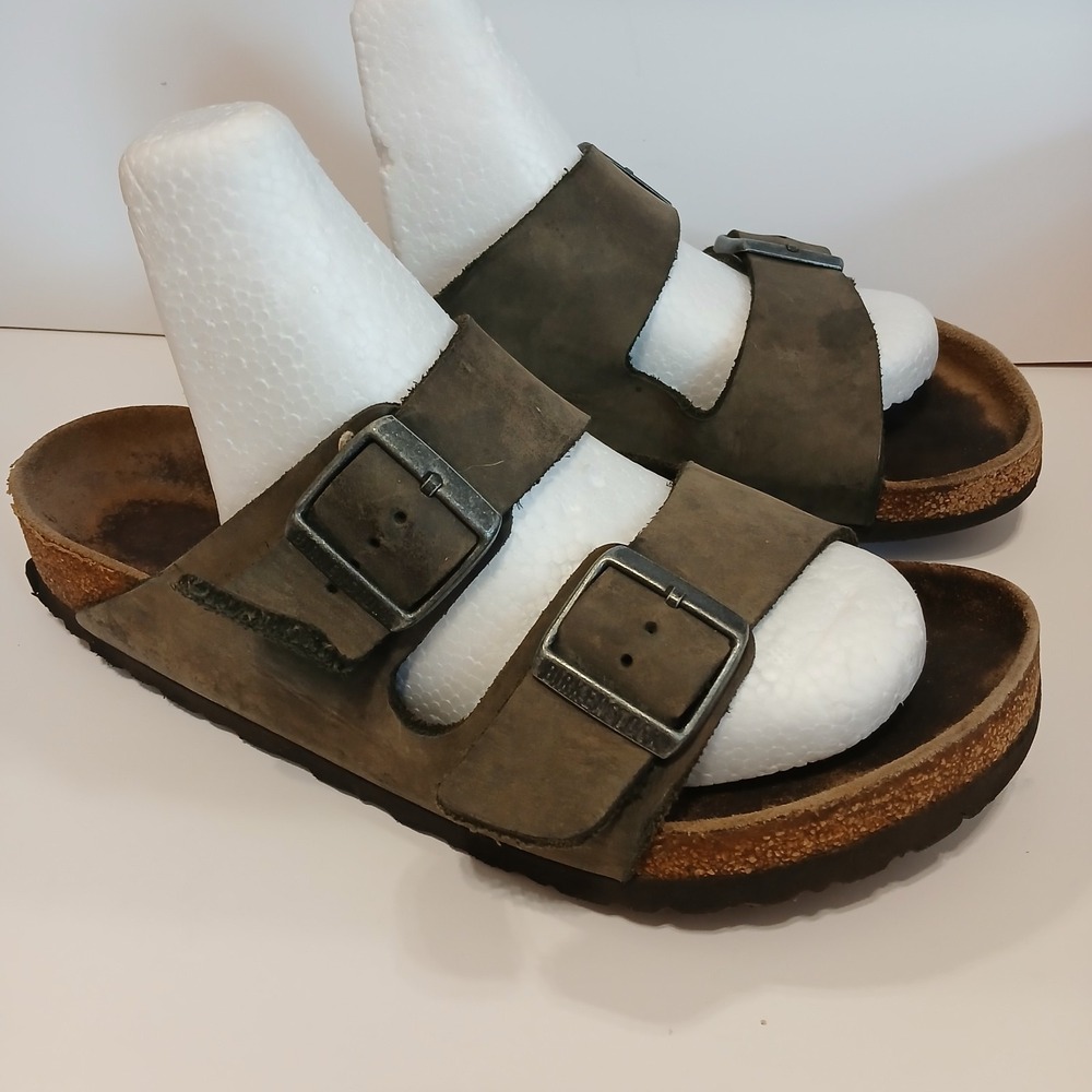 Birkenstock Arizona faded khaki  Oiled Leather Soft Footbed Sandals Women 8.5 39